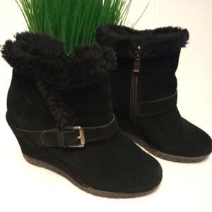 Suede wedge ankle booties